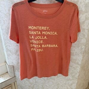 J. Crew Orange Short-Sleeve Graphic Tee with Yellow Text
